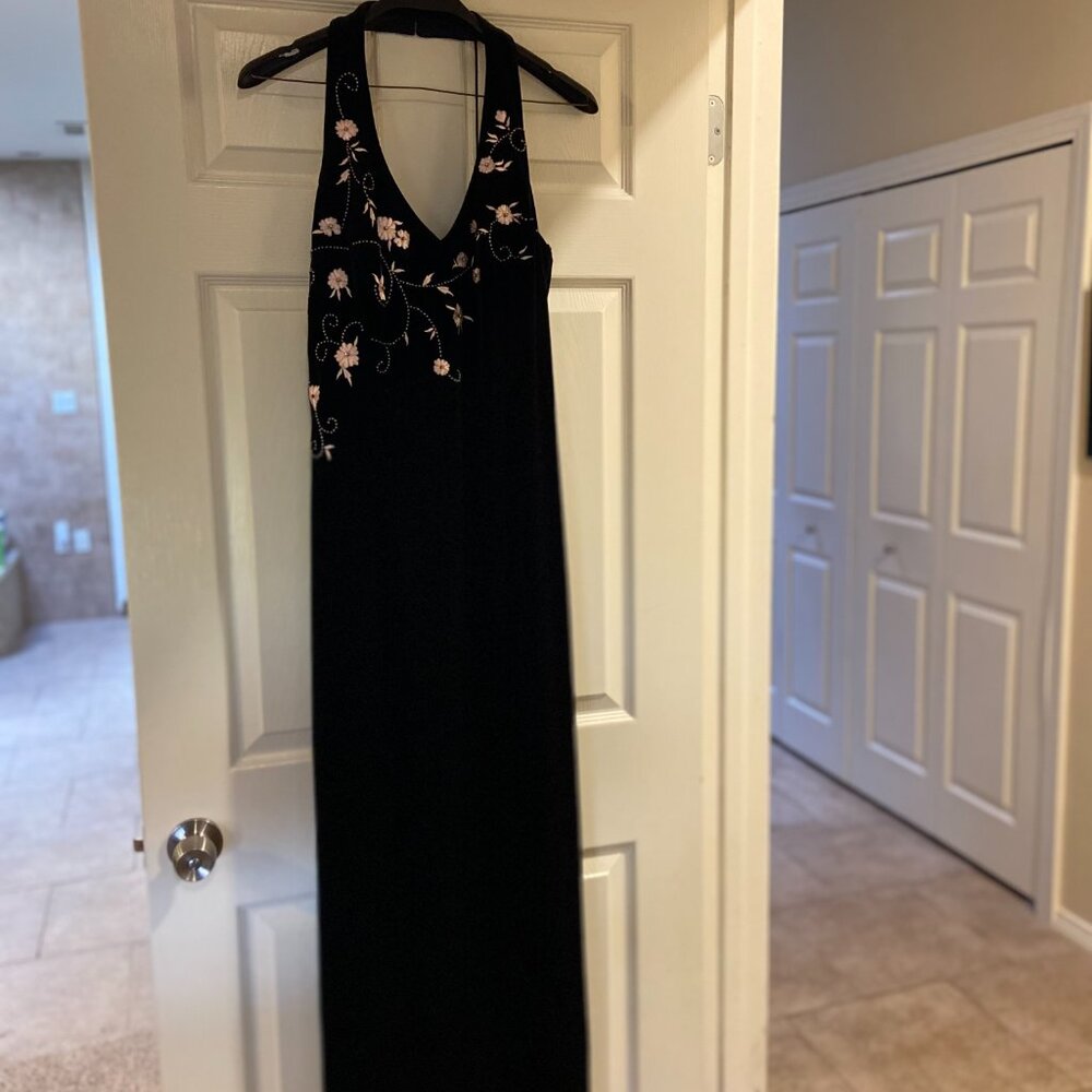 Betsy & Adam Velvet halter gown 14